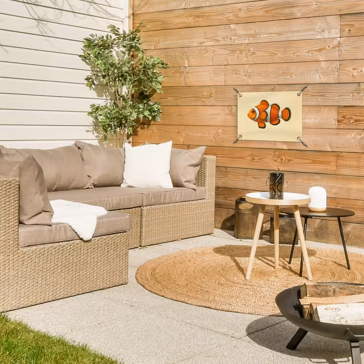 Vis - Oranje - Strepen tuinposter los doek klein -sfeer4
