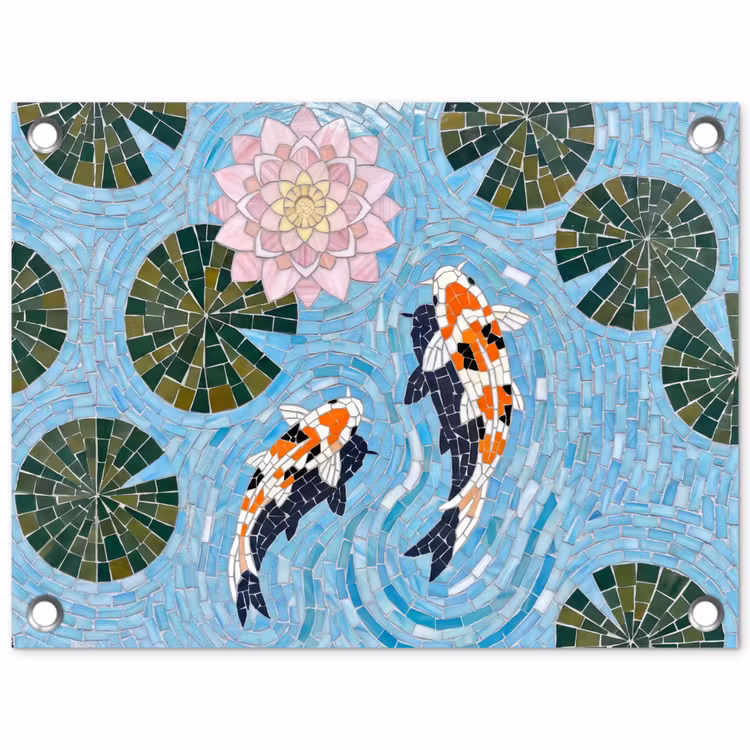 Vis - Water - Natuur - Mozaïek - Blauw tuinposter los doek klein -3d
