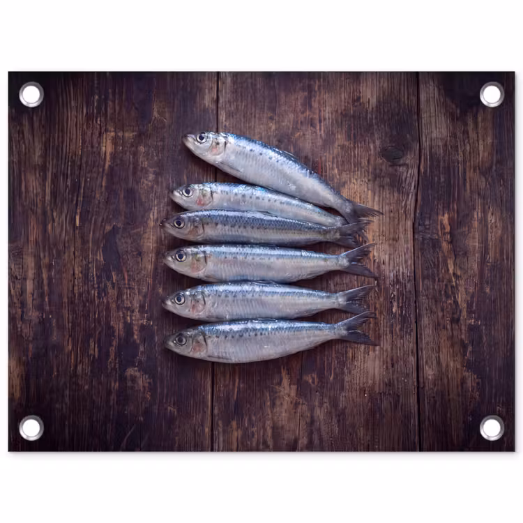 Garden Poster - Fish - Wood - Food - Vis - Hout - Eten tuinposter los doek klein