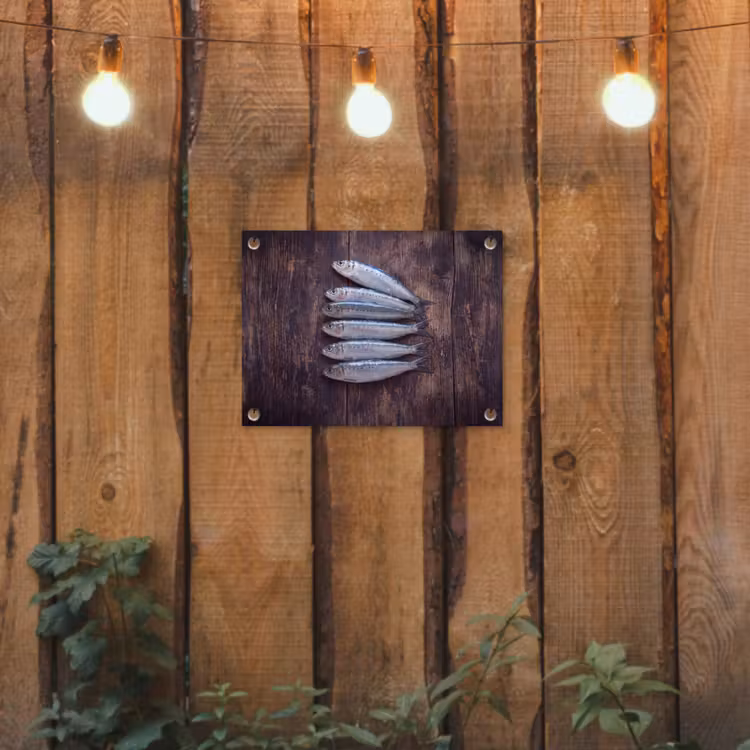 Garden Poster - Fish - Wood - Food - Vis - Hout - Eten tuinposter los doek klein