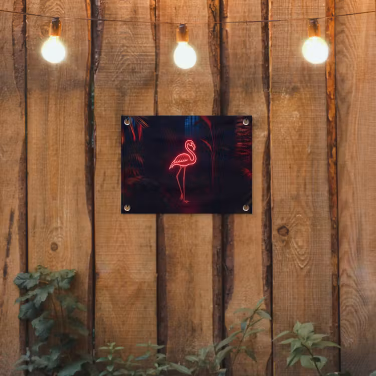 Flamingo - Roze - Neon - Licht tuinposter los doek klein -sfeer1