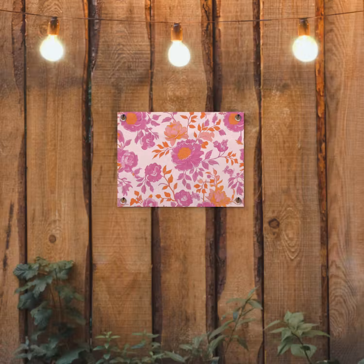 Bloemenpatroon - Roze - Oranje - Bloemen tuinposter los doek klein -sfeer1