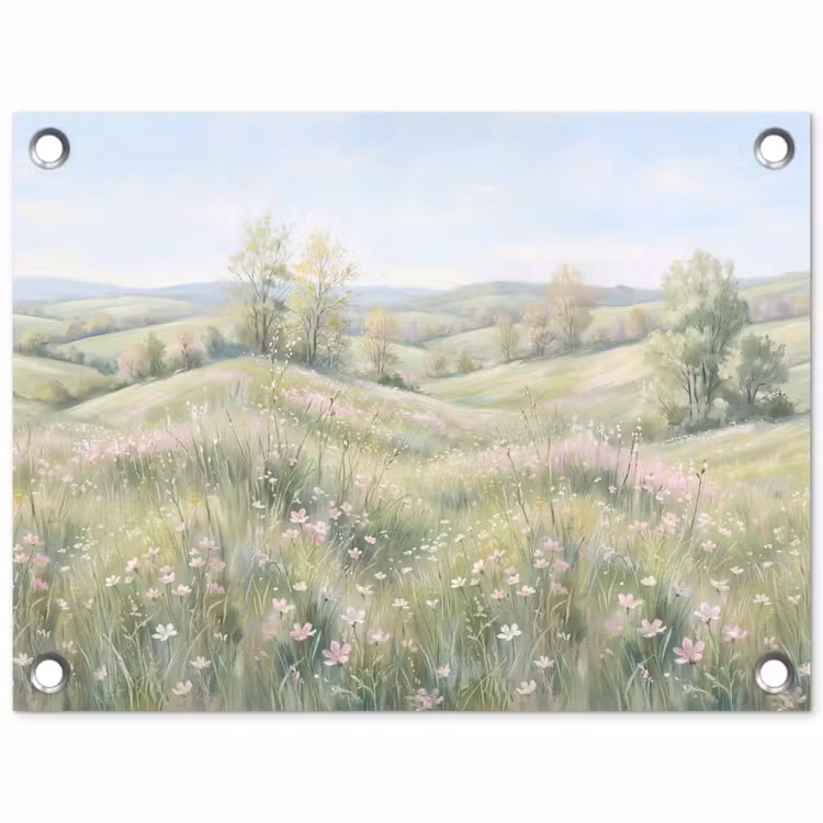 Bloemen veld - Bloemen - Groen tuinposter los doek klein -3d