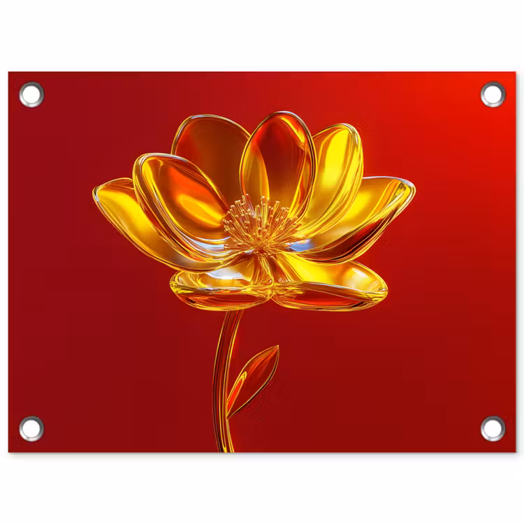 Bloem - Goud - Glazen tuinposter los doek klein -3d