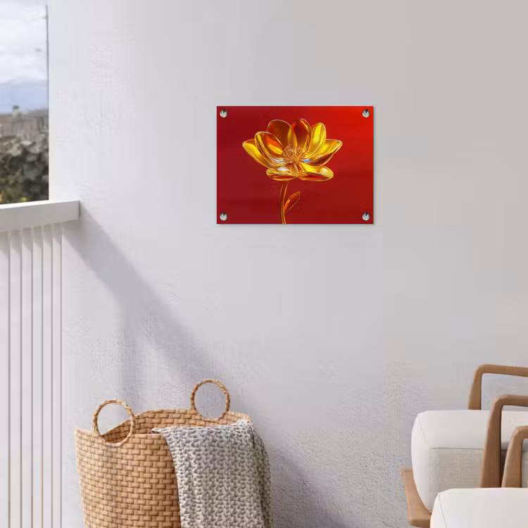 Bloem - Goud - Glazen tuinposter los doek klein -sfeer8