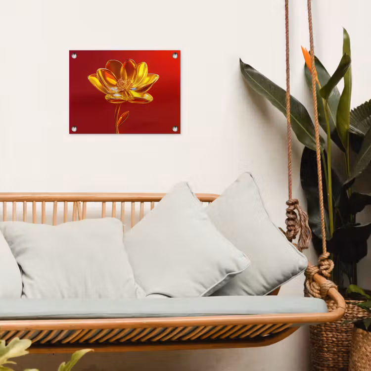 Bloem - Goud - Glazen tuinposter los doek klein -sfeer7