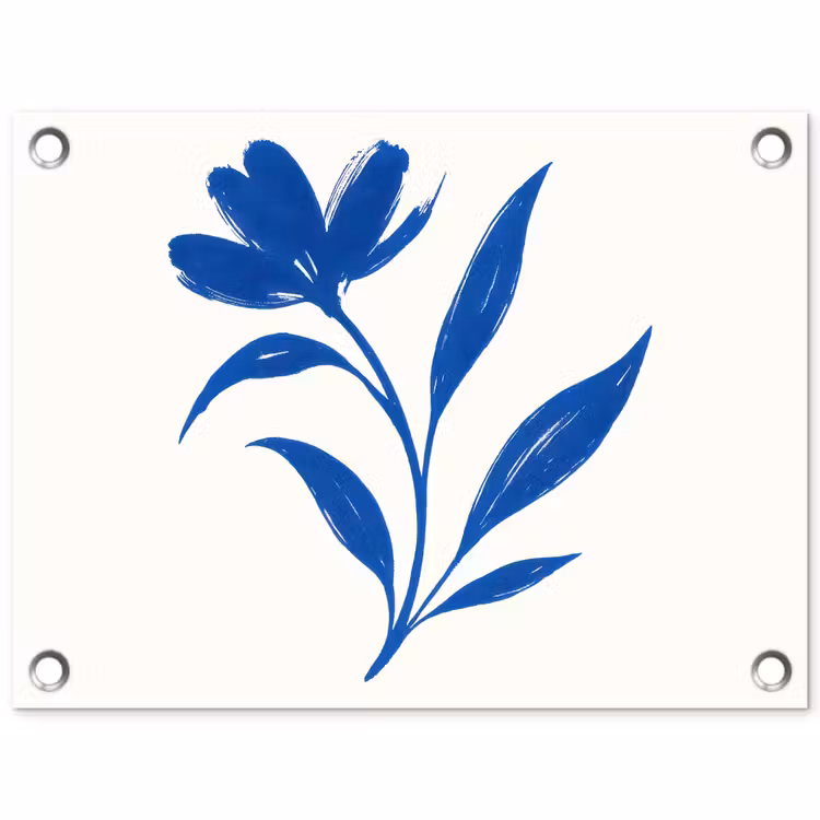 Bloem - Blaadjes - Minimalistisch - Blauw tuinposter los doek klein -3d