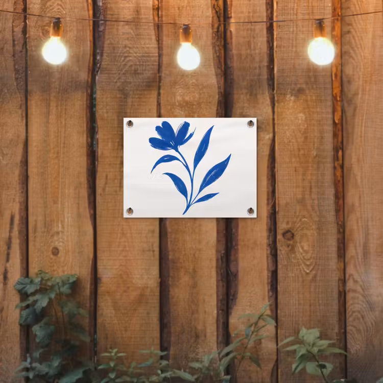 Bloem - Blaadjes - Minimalistisch - Blauw tuinposter los doek klein -sfeer1