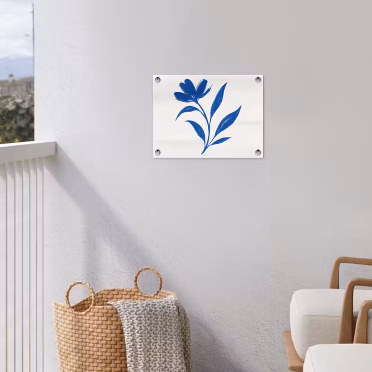 Bloem - Blaadjes - Minimalistisch - Blauw tuinposter los doek klein -sfeer8
