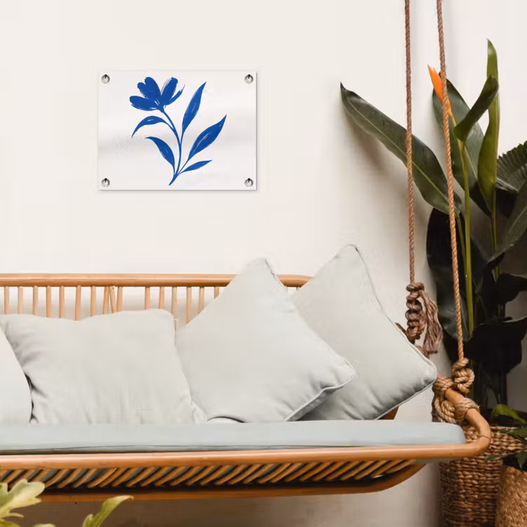 Bloem - Blaadjes - Minimalistisch - Blauw tuinposter los doek klein -sfeer7