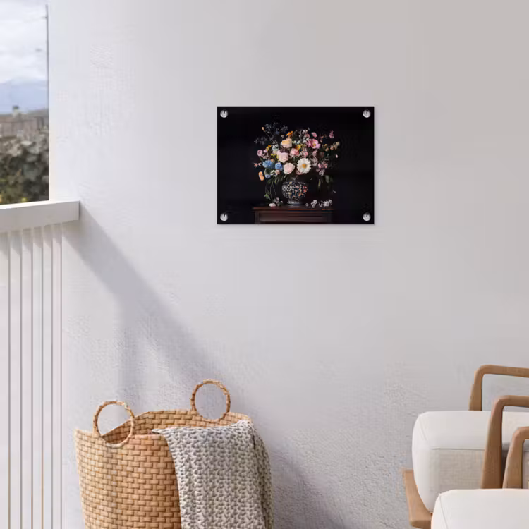 Bloemenvaas - Hout - Bloemen - Boeket tuinposter los doek klein -sfeer8