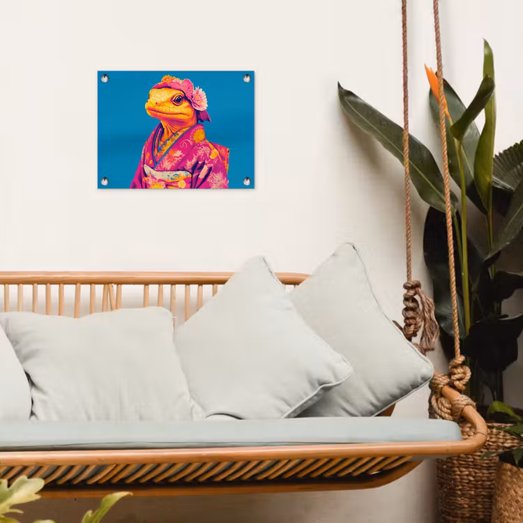 Bloemenkrans - Hagedis - Kimono - Paars tuinposter los doek klein -sfeer7