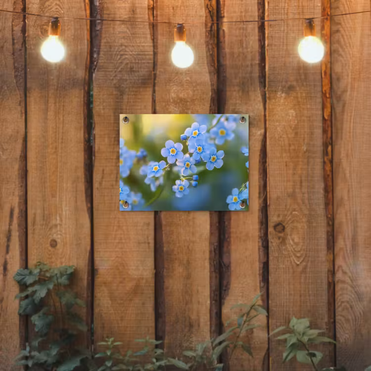 Bloemetjes - Blauw - Vergeet mij nietjes tuinposter los doek klein -sfeer1