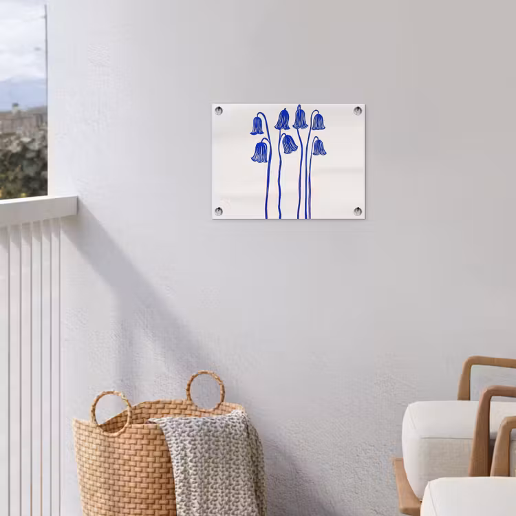 Bloemen - Blauw - Lijnen - Bloemblaadjes tuinposter los doek klein -sfeer8