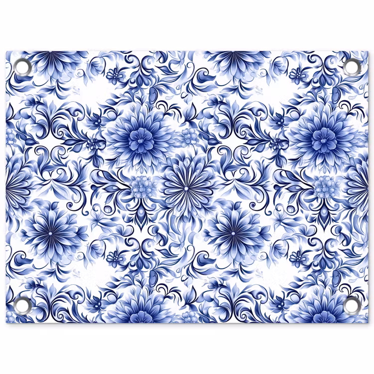 Bloemen - Blauw - Patroon - Wit tuinposter los doek klein 239 -3d