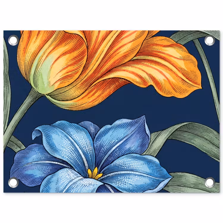 Garden Poster - Flowers - Botanical - Pattern - Bloemen - Botanisch - Patroon tuinposter los doek klein