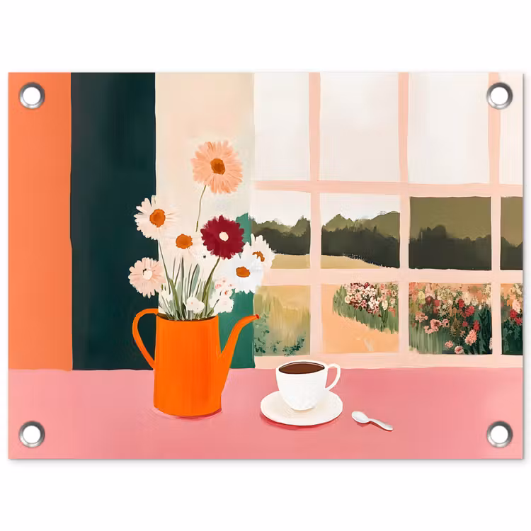 Bloemen - Koffie - Raam tuinposter los doek klein -3d