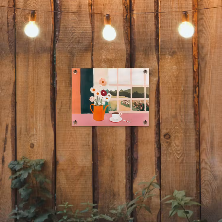 Bloemen - Koffie - Raam tuinposter los doek klein -sfeer1