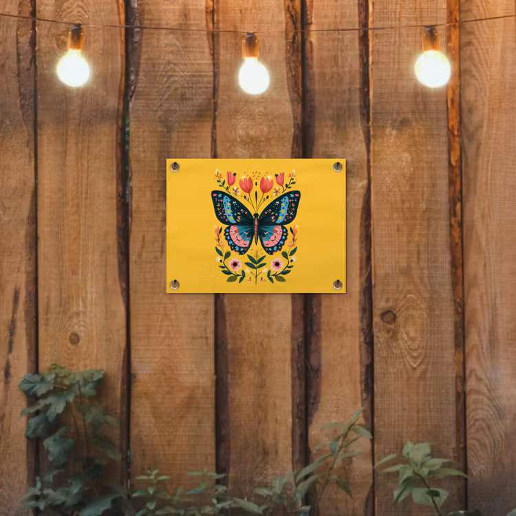 Bloemen - Kleurrijk - Vlinder - Sierlijk tuinposter los doek klein -sfeer1