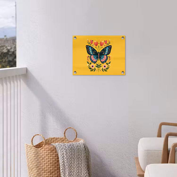 Bloemen - Kleurrijk - Vlinder - Sierlijk tuinposter los doek klein -sfeer8