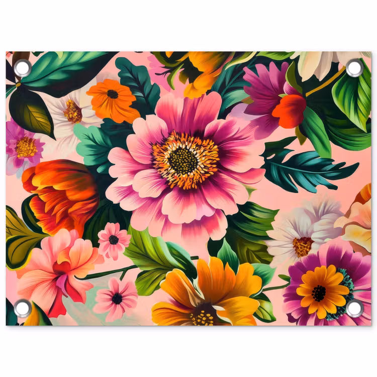 Bloemen - Kleurrijk - Roze tuinposter los doek klein -3d
