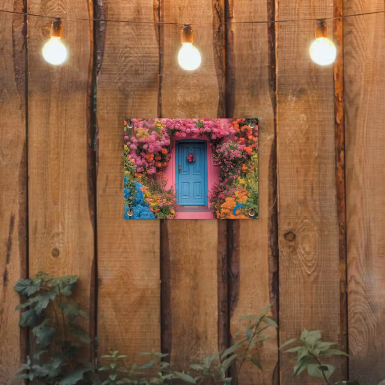Bloemen - Deur - Roze tuinposter los doek klein -sfeer1