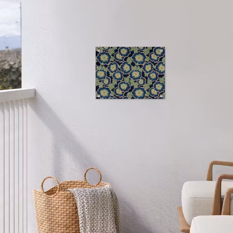 Bloemen - Borduurwerk - Patroon - Blauw - Groen tuinposter los doek klein 239 -sfeer8