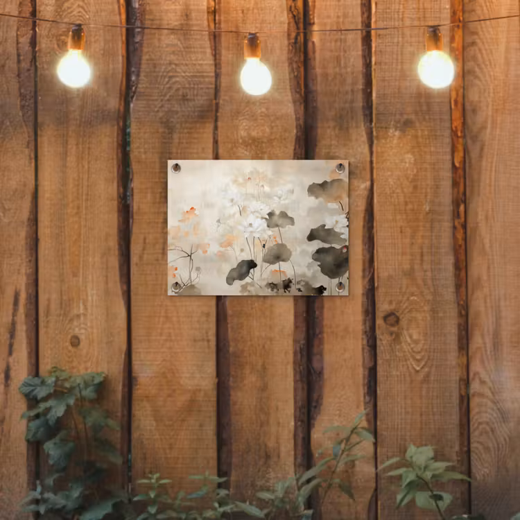 Bloemen - Japandi - Wabi sabi tuinposter los doek klein -sfeer1