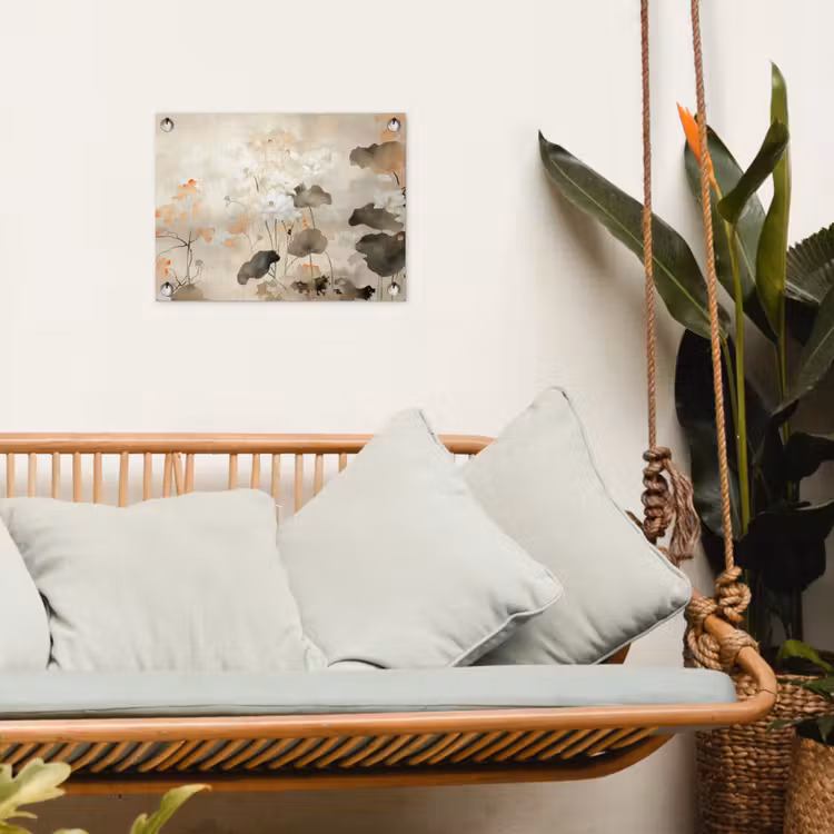 Bloemen - Japandi - Wabi sabi tuinposter los doek klein -sfeer7