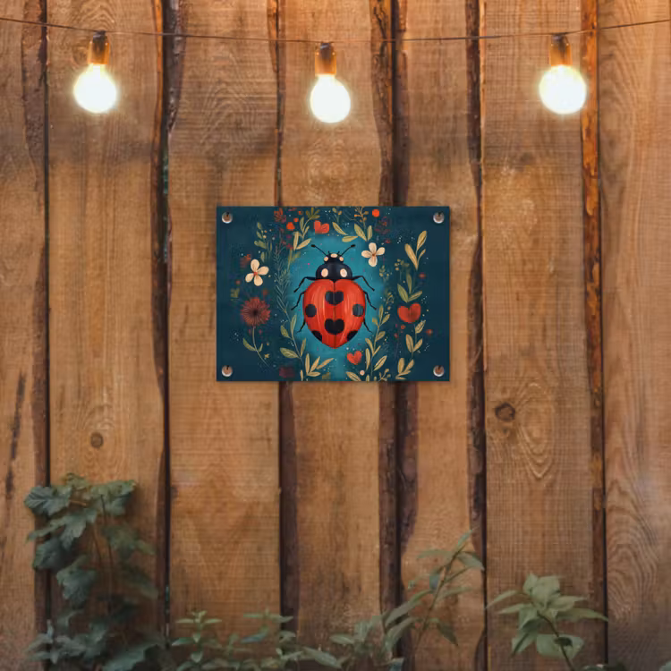 Bloemen - Lieveheersbeestje - Hartje - Rood tuinposter los doek klein -sfeer1