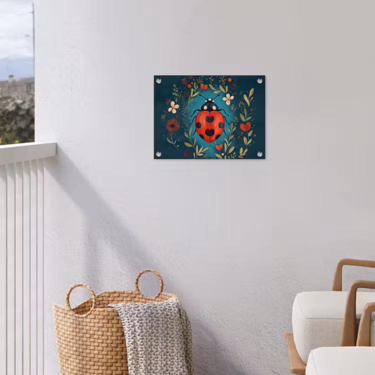 Bloemen - Lieveheersbeestje - Hartje - Rood tuinposter los doek klein -sfeer8