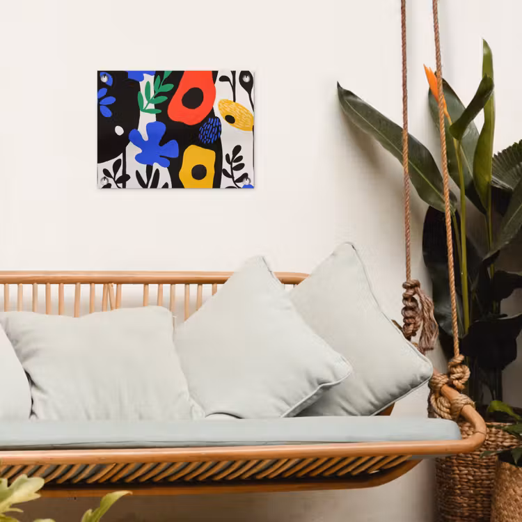 Bloemen - Bladeren - Abstract - Zwart tuinposter los doek klein -sfeer7