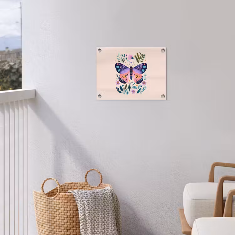 Bloemen - Bladeren - Vlinder - Kleurrijk tuinposter los doek klein -sfeer8