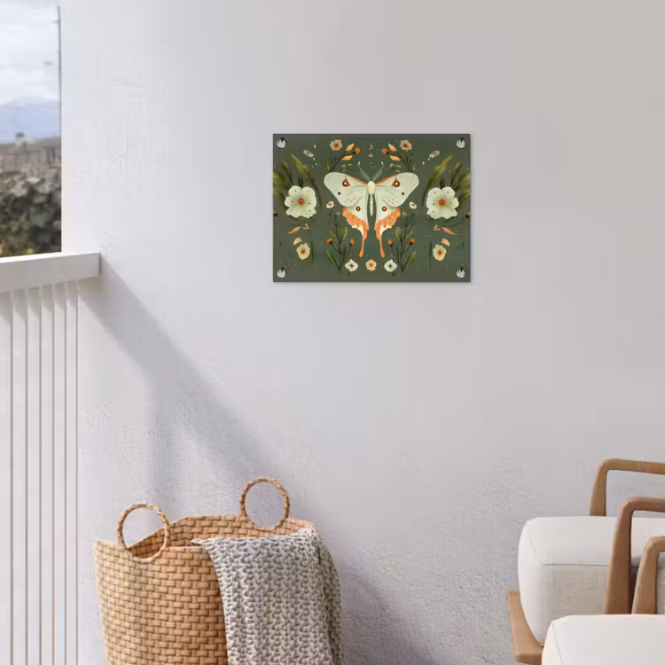 Bloemen - Bladeren - Olijfgroen - Vlinder tuinposter los doek klein -sfeer8