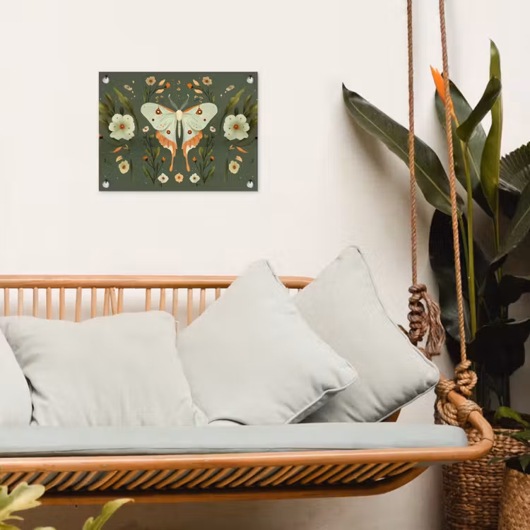 Bloemen - Bladeren - Olijfgroen - Vlinder tuinposter los doek klein -sfeer7
