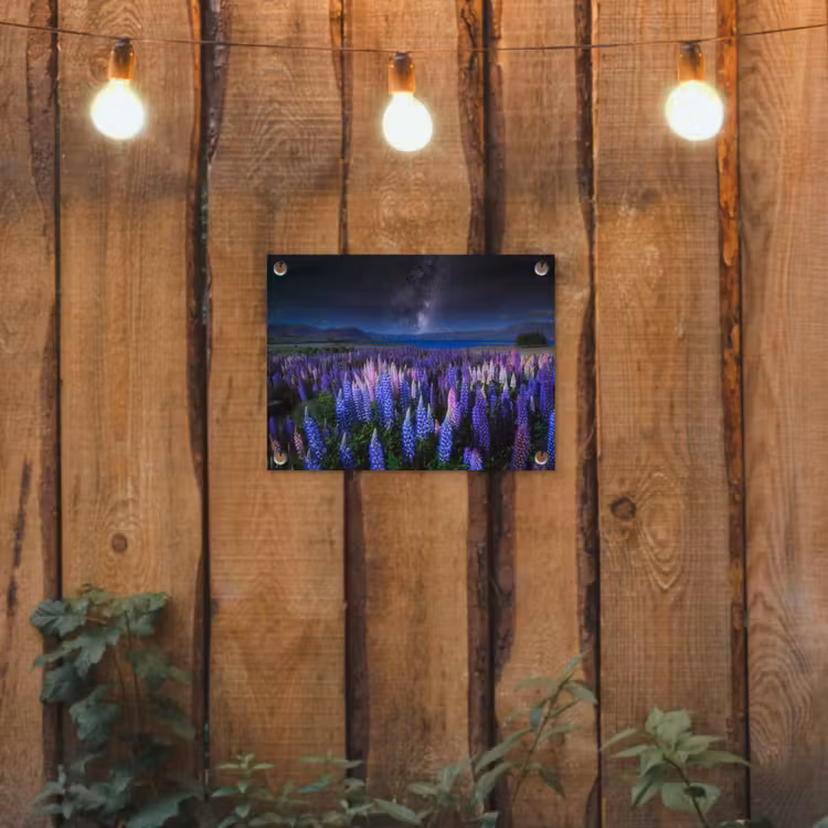 Bloemen - Nacht - Lupine - Sterrenhemel - Paars - Natuur tuinposter los doek klein -sfeer1