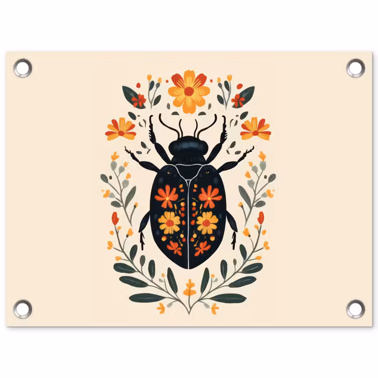 Bloemen - Oranje - Planten - Sierlijk tuinposter los doek klein -3d