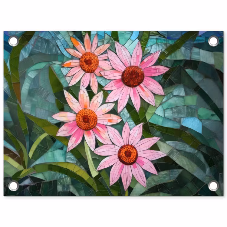 Bloemen - Roze - Glasmozaïek tuinposter los doek klein -3d