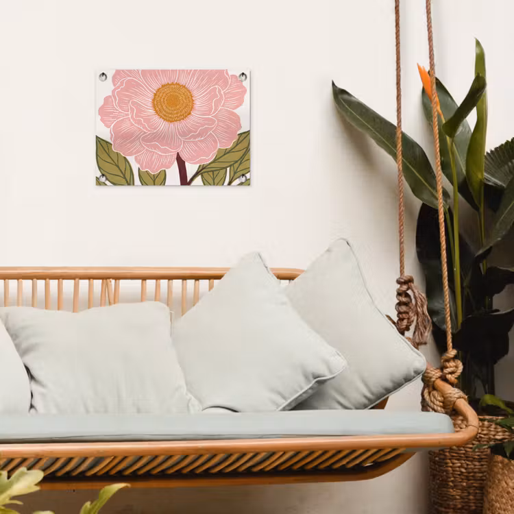 Garden Poster - Flowers - Pink - Illustration - Bloemen - Roze - Illustratie tuinposter los doek klein