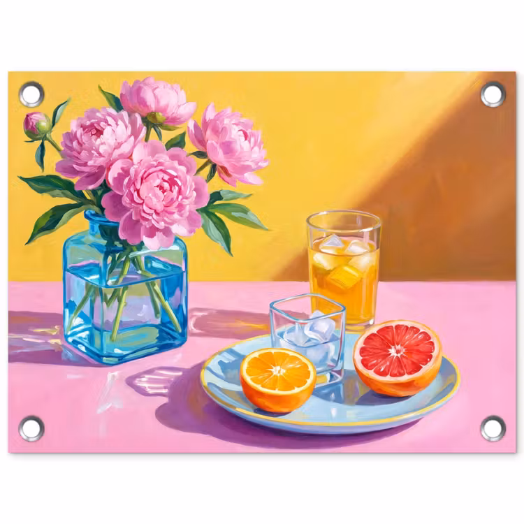 Garden Poster - Flowers - Pink - Modern - Bloemen - Roze - Modern tuinposter los doek klein
