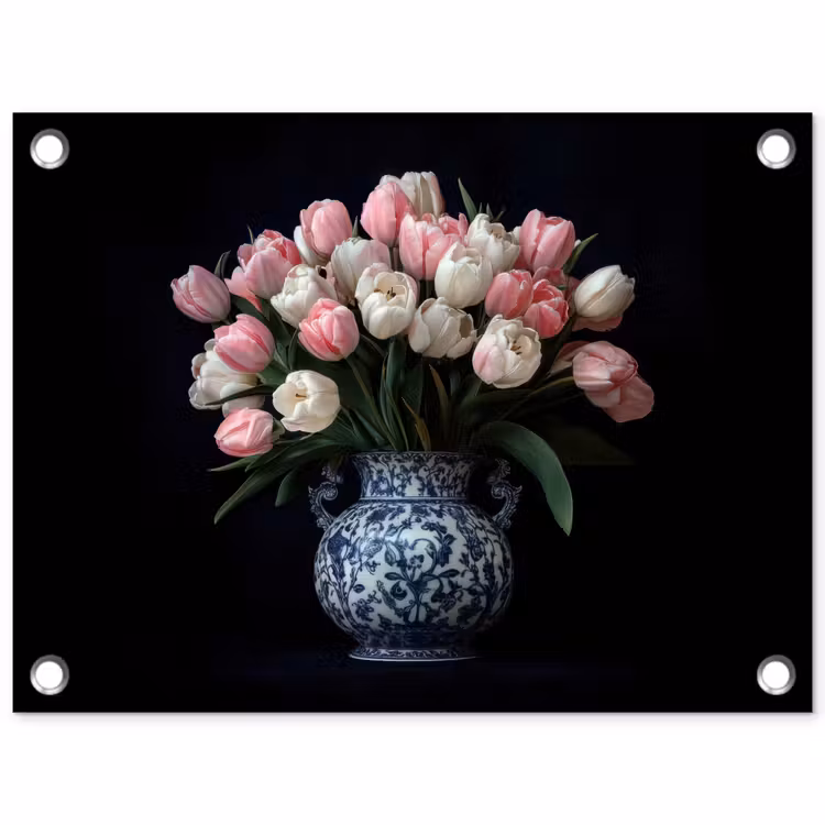 Bloemen - Roze - Tulpen - Vaas tuinposter los doek klein -3d