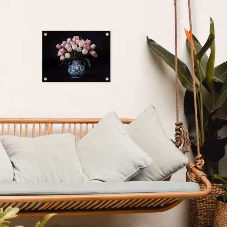 Bloemen - Roze - Tulpen - Vaas tuinposter los doek klein -sfeer7