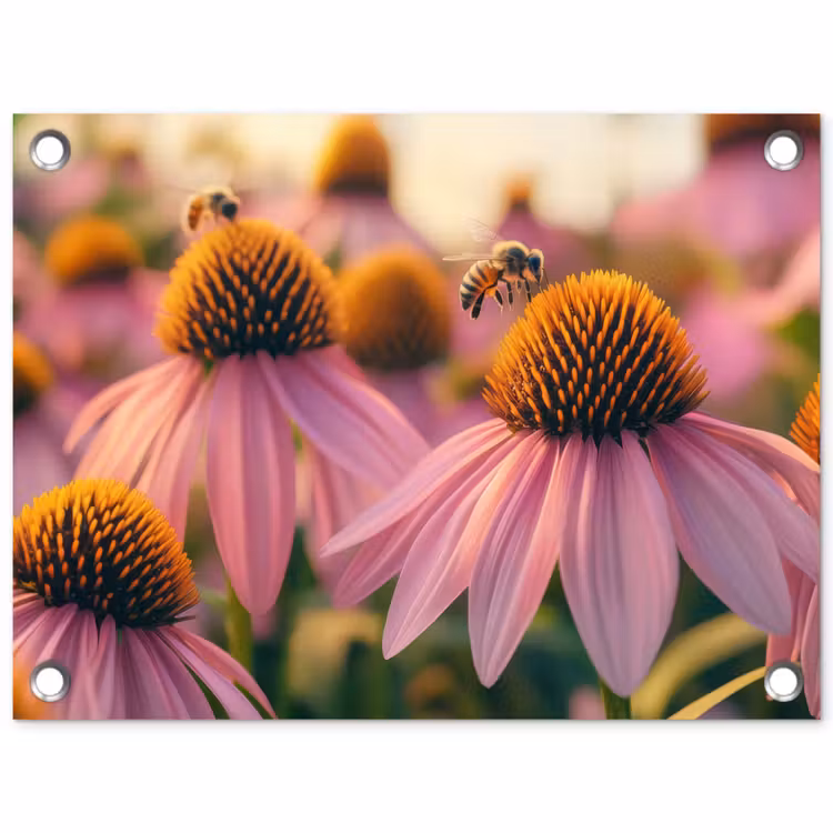 Bloemen - Paars - Bijen tuinposter los doek klein -3d