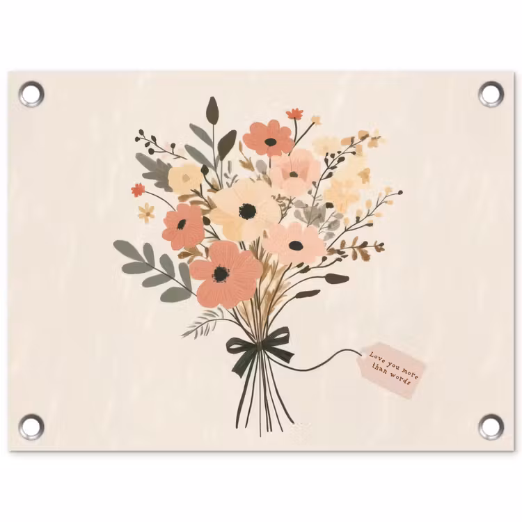 Bloemen - Quote - Beige - Lint tuinposter los doek klein -3d