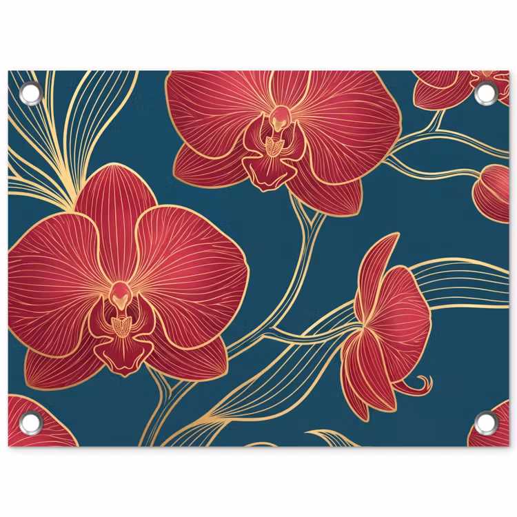 Garden Poster - Flowers - Red - Gold - Bloemen - Rood - Goud tuinposter los doek klein