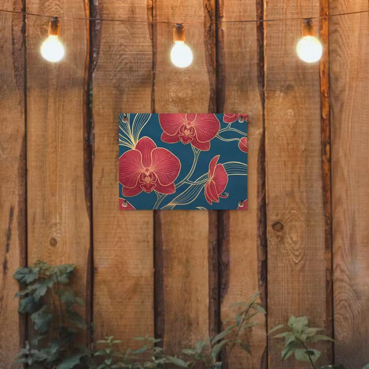 Garden Poster - Flowers - Red - Gold - Bloemen - Rood - Goud tuinposter los doek klein