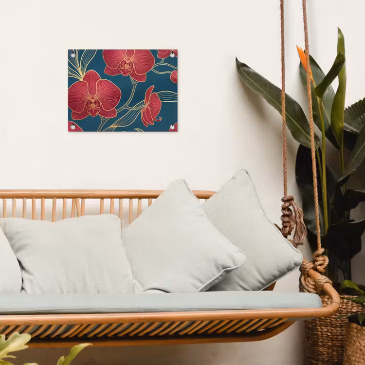 Garden Poster - Flowers - Red - Gold - Bloemen - Rood - Goud tuinposter los doek klein