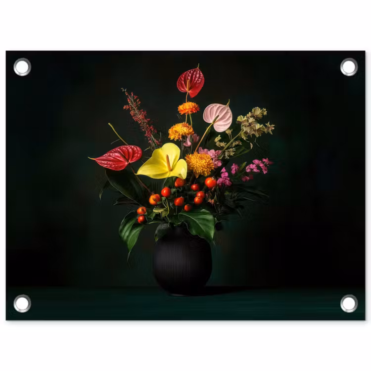 Bloemen - Vaas - Zwart tuinposter los doek klein -3d