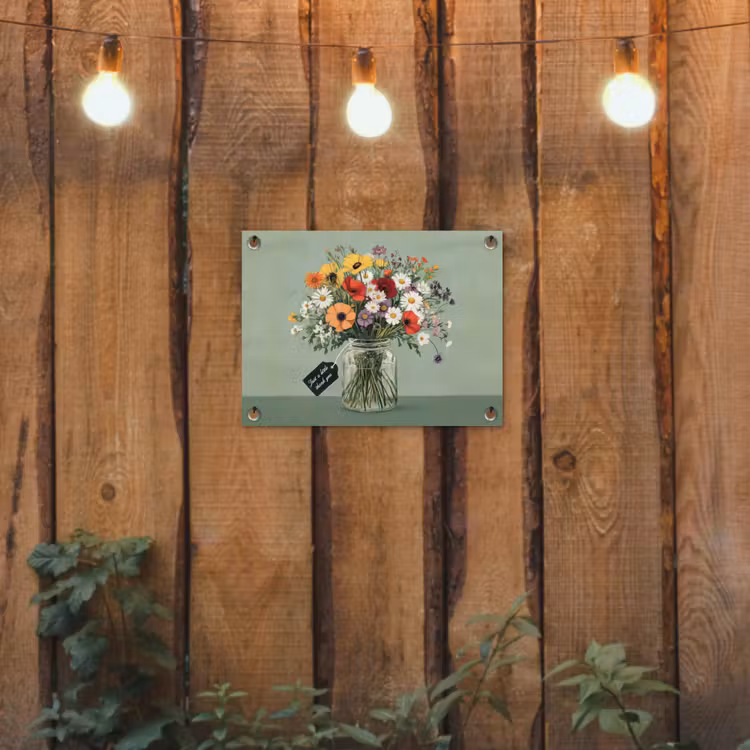 Bloemen - Vaas - Kaartje tuinposter los doek klein -sfeer1