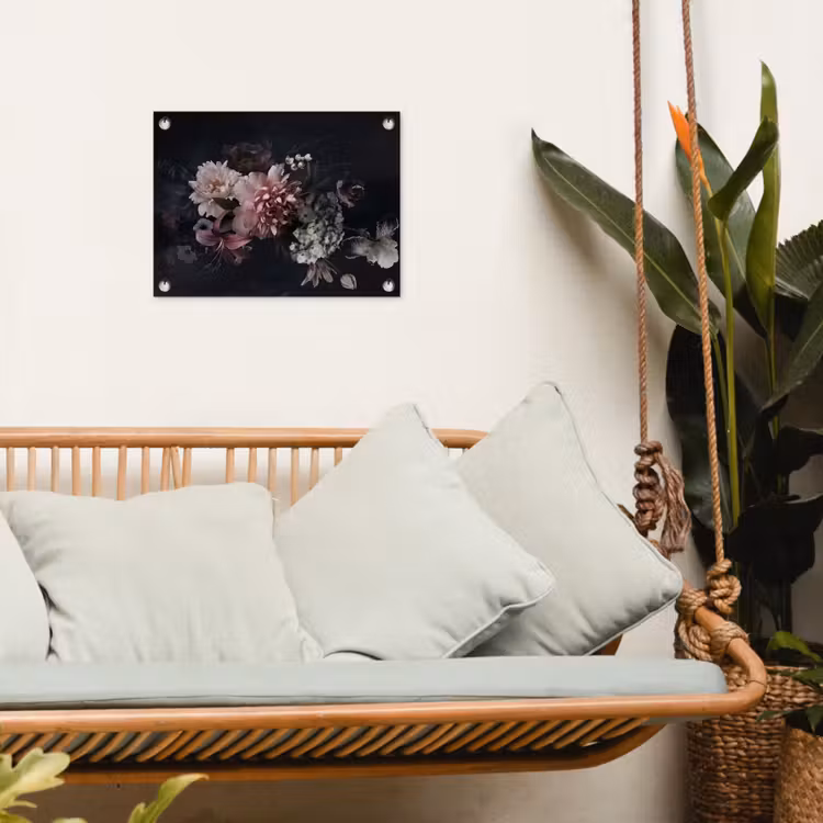 Bloemen - Vintage - Pastel - Zwart - Boeket tuinposter los doek klein -sfeer7